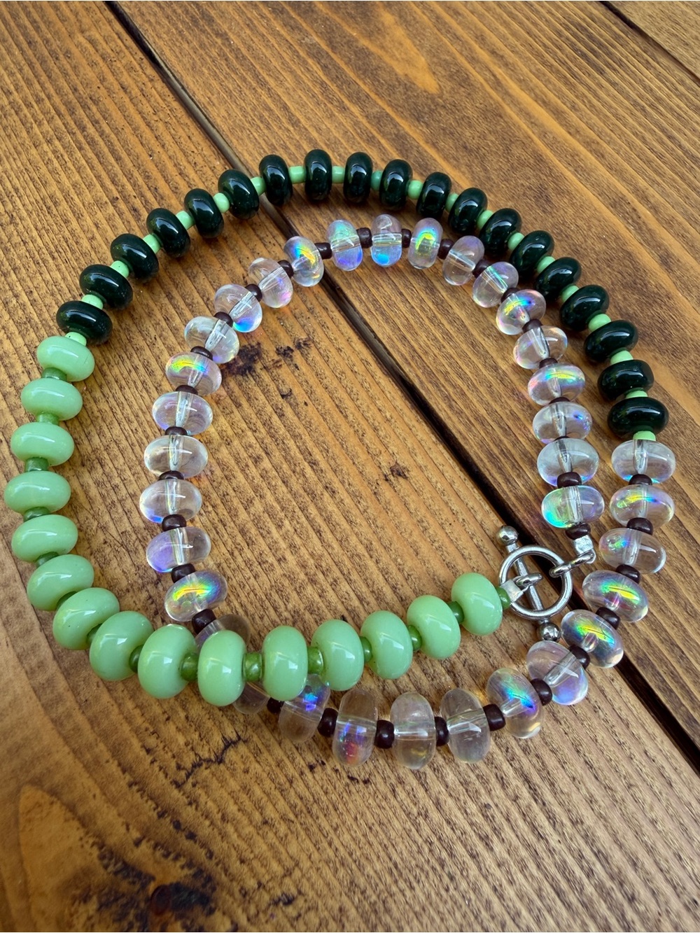 Green & Iridescent Beaded Necklace